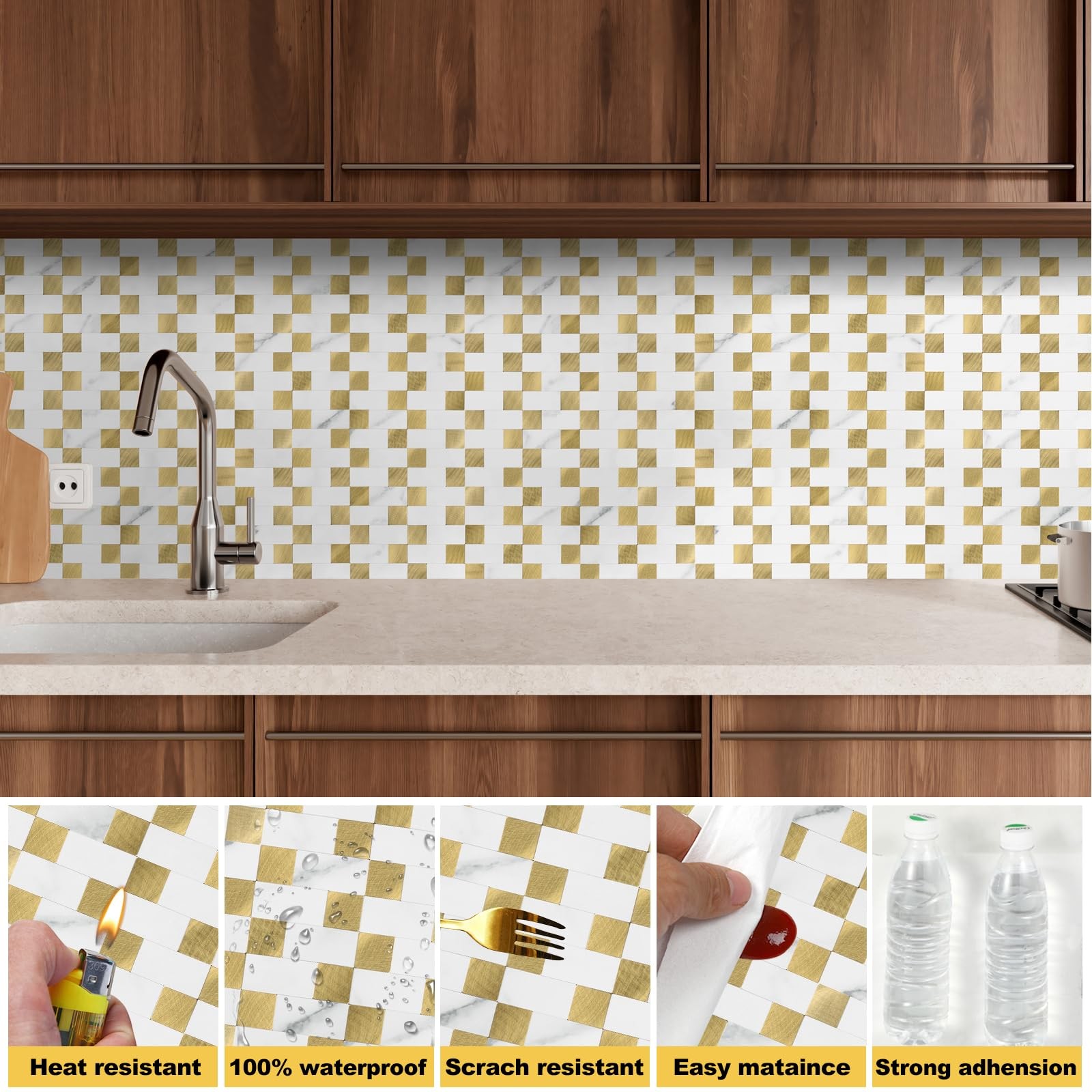 Yipscazo Marble White Gold Backsplash Tile 20 Sheets