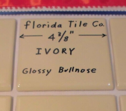 1 pc. Bullnose Ceramic Tiles *Ivory* 4-3/8″ Florida Tile Co. New Glossy Mint