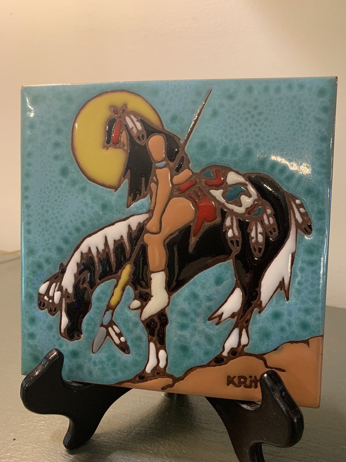 Vintage 1995 Earthtones Clay Art Tile “End Of The Trail” American Indian 6”x6”