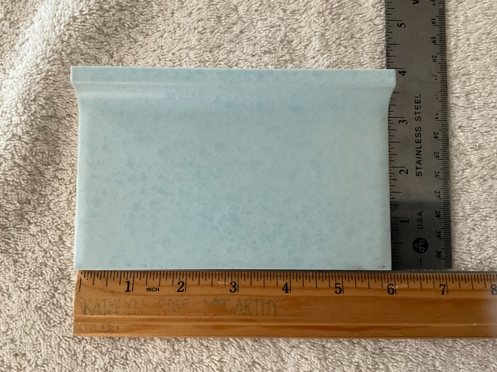 Vintage Light Blue Mottled Ceramic Tile Cove Base 3 3/4”X 6” NOS