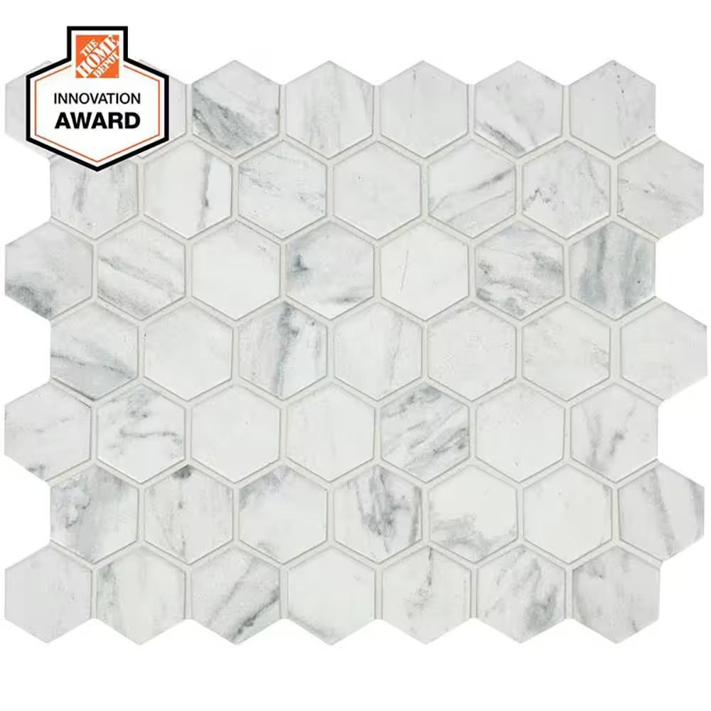 Carrara 10 In. X 12 In. X 6.35 Mm Ceramic Hexagon Mosaic Floor and Wall Tile (0.