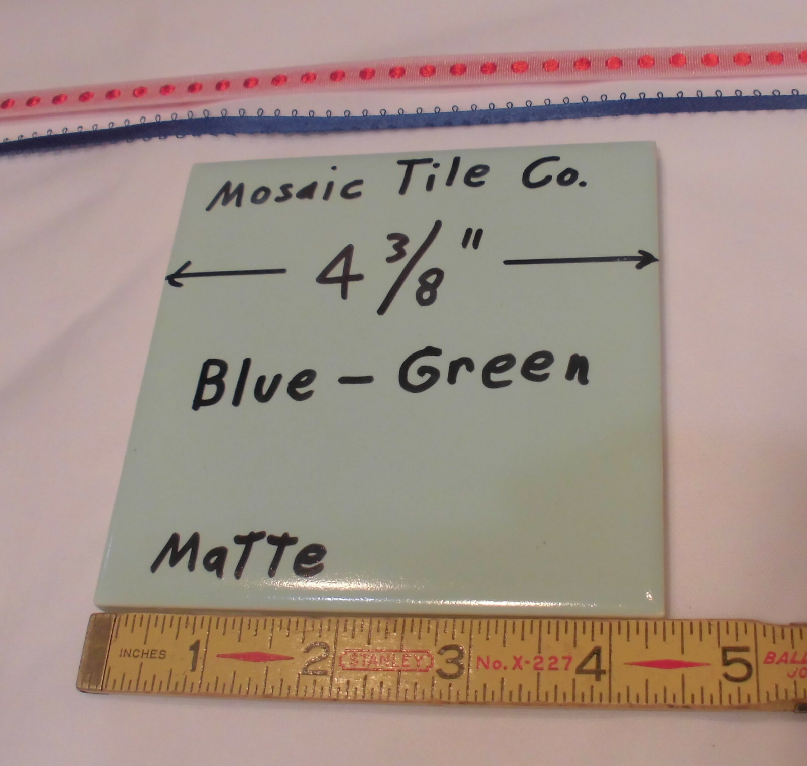 1 pc. Vintage *Blue-Green* Matte Ceramic Tile 4-3/8″…by The Mosaic Co. (NOS)