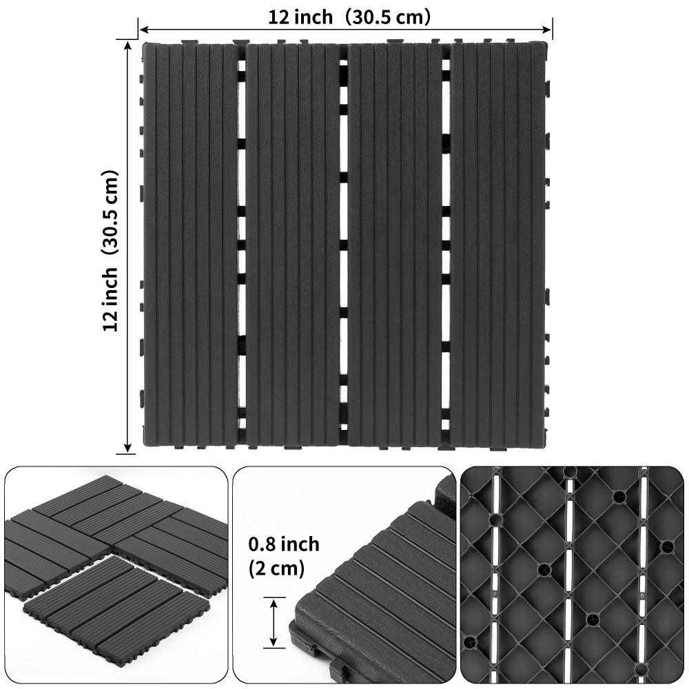 44x Plastic Interlocking Decking Tiles Terrace Decking Tiles, 12 X 12 Inches