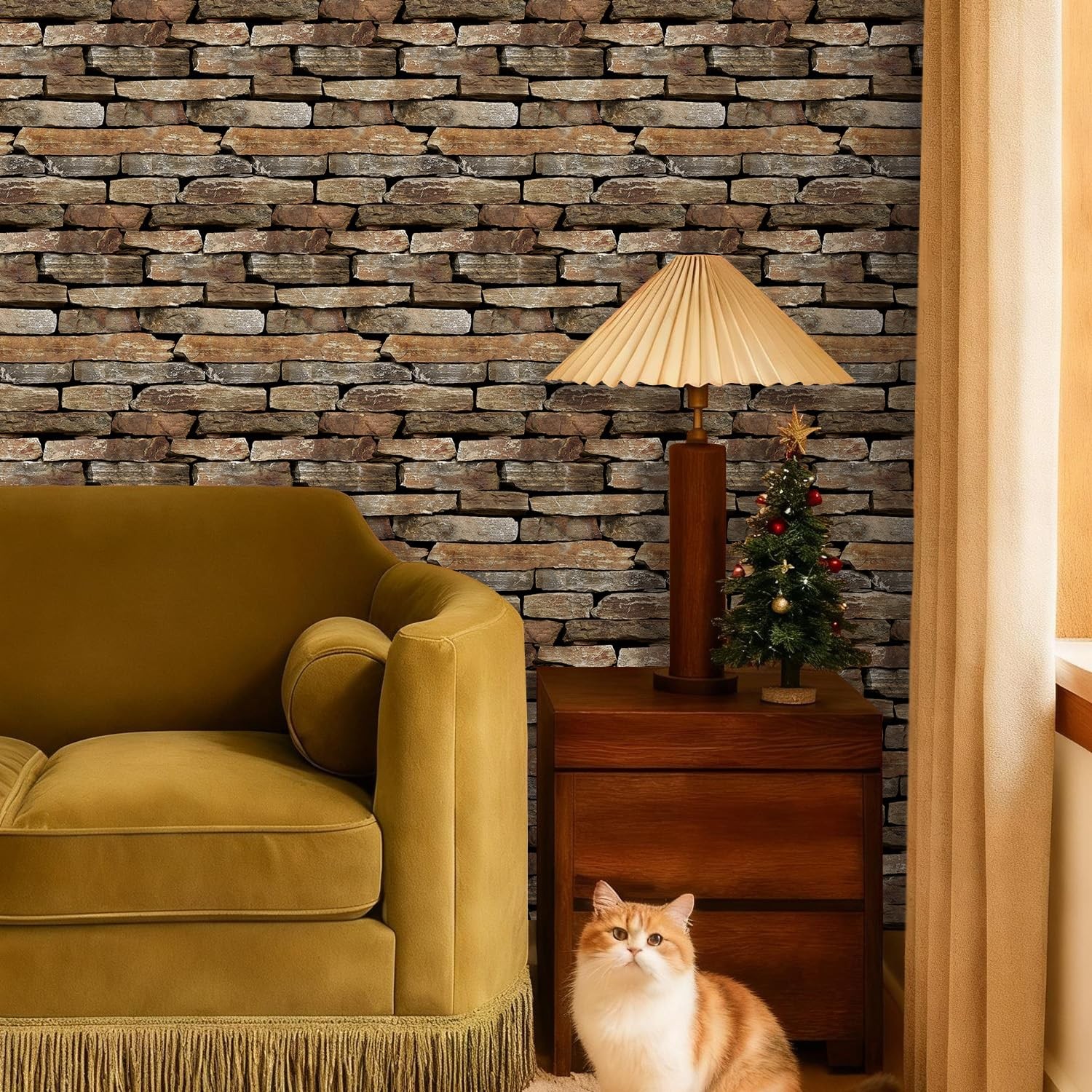 3D Faux Stone Wall Panels Peel and Stick, 10 Pcs 11.8″ x 11.8″, Stone-Look Te…