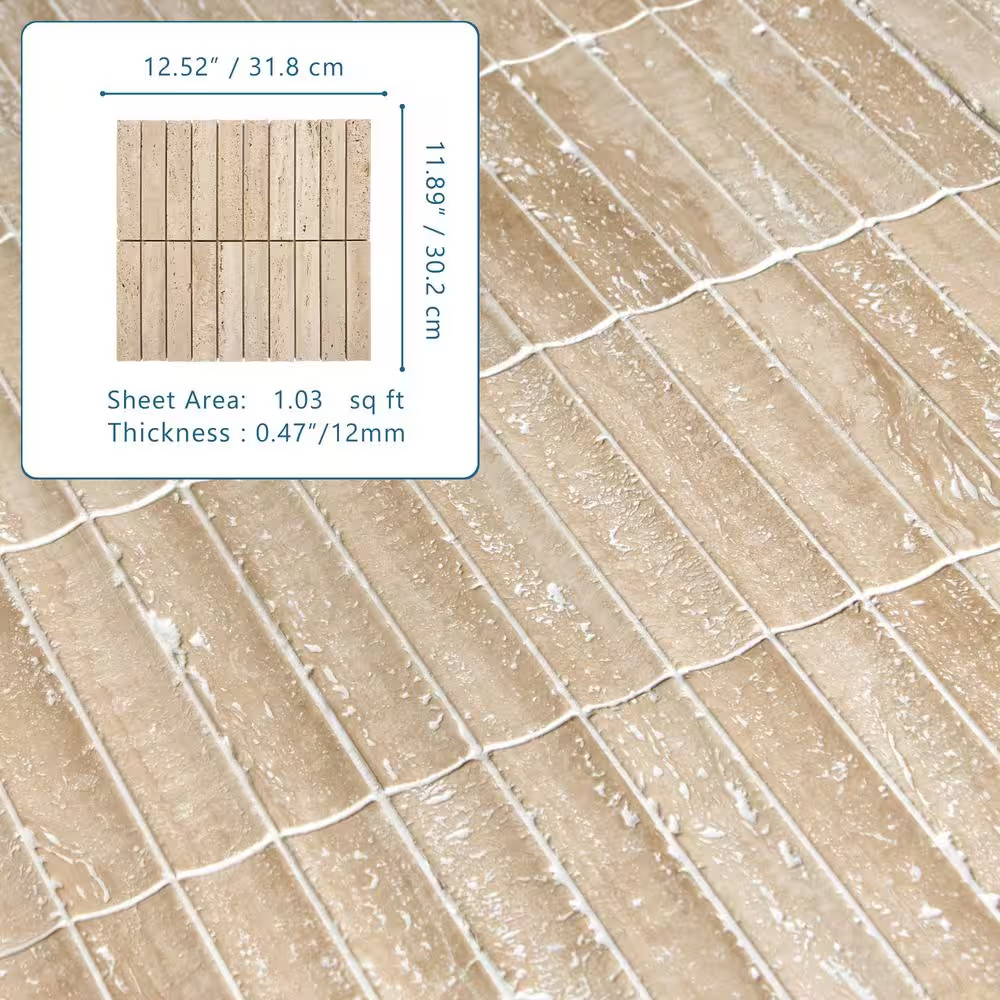 Stacked Travertine 11 In. X 12 In. Honed Fluted Natural Marble Wall Mosaic Tile