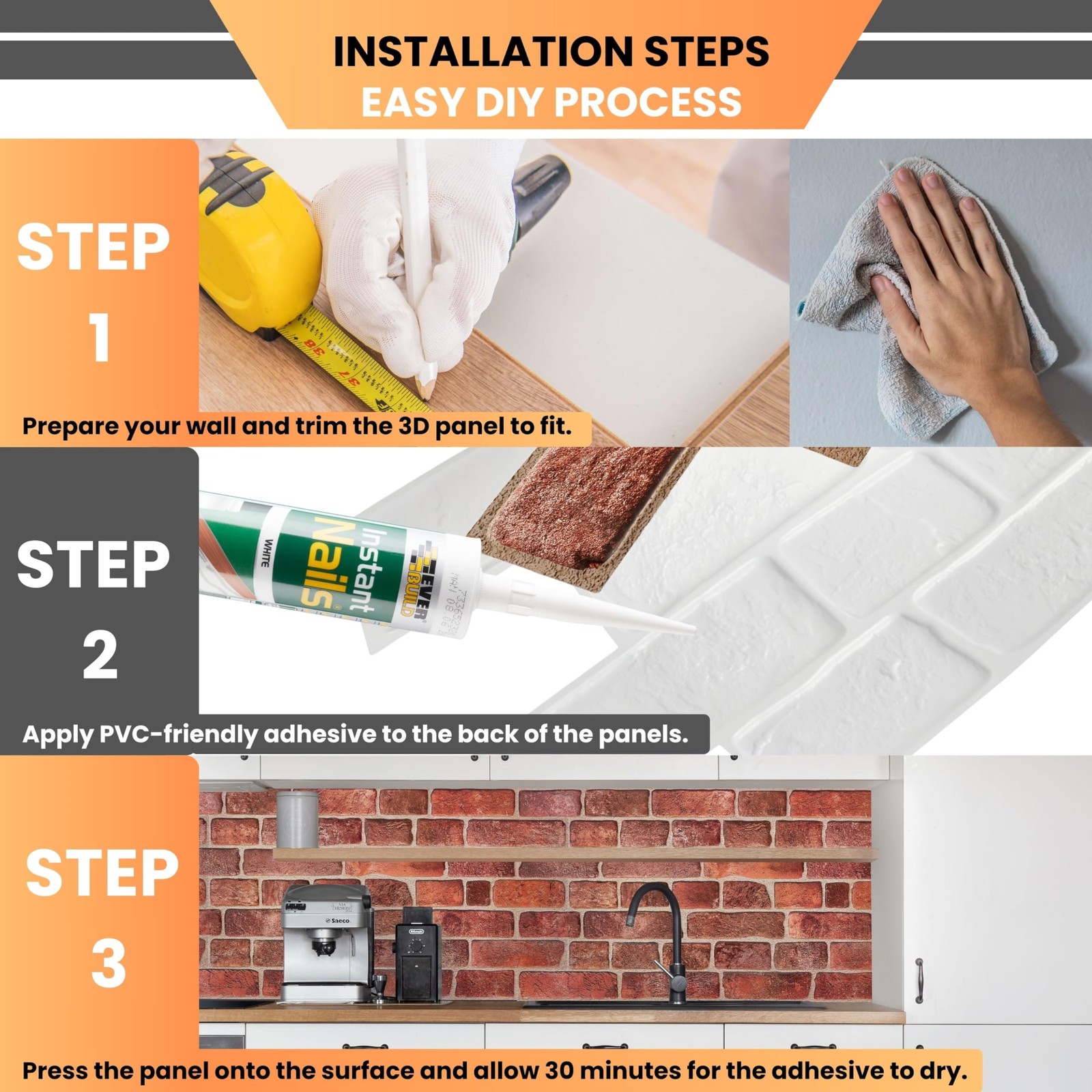 3D Faux Brick Wall Panels – 10 Sheets, 4.6 sqm – Decorative PVC Cladding