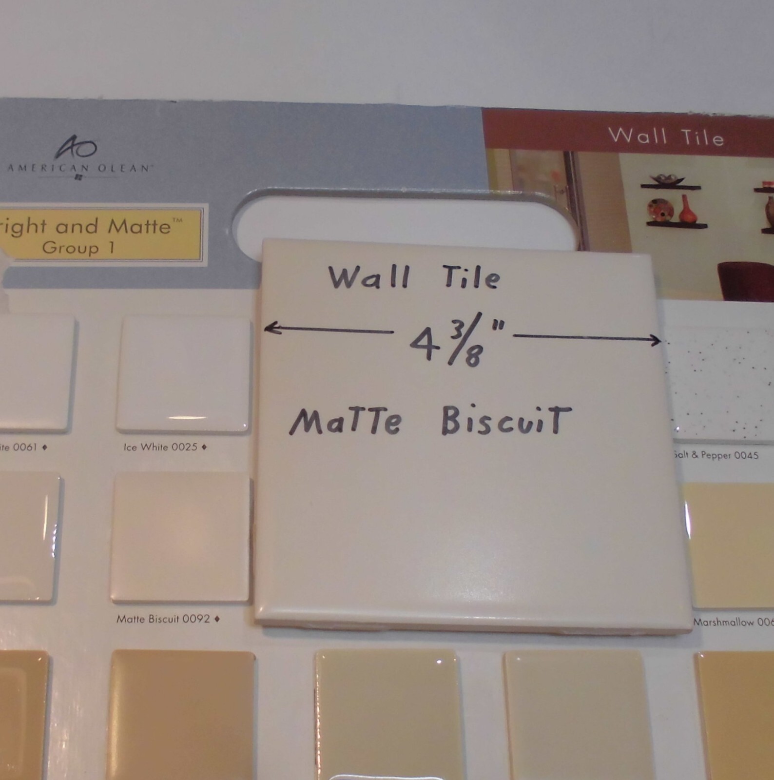 1 pc. Matte Ceramic Wall Tile *Biscuit Color* 4-3/8″ X 1/4″ thick, off-white,
