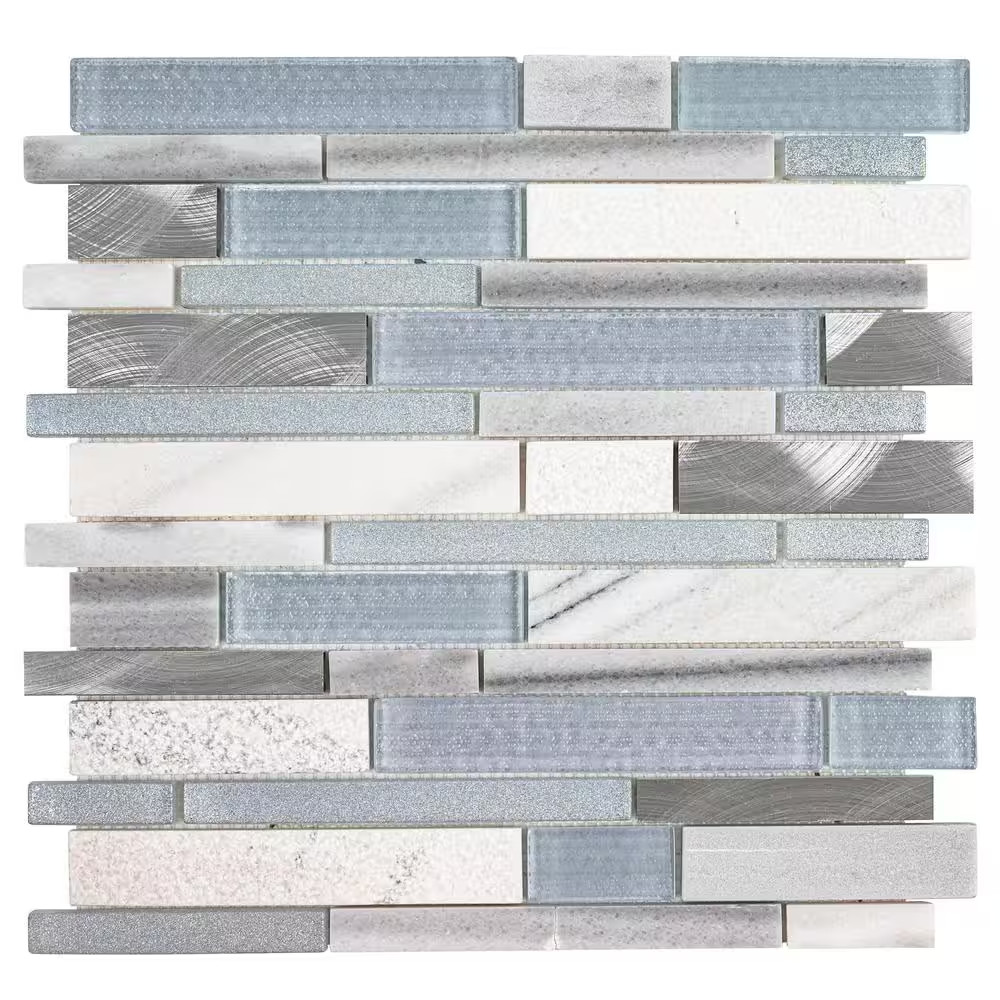 Harlow Interlocking 12 In. X 12 In. X 0.31 In. Glass/Stone/Metal Mesh-Mounted Mo