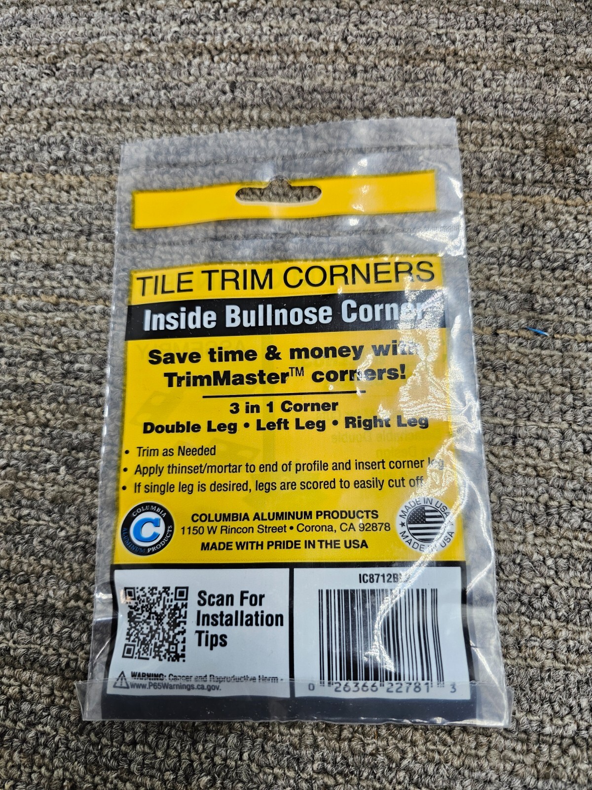 (QTY 20) Trim Master Tile Trim Corners Bullnose Inside 3/8″ Black IC8712BW2