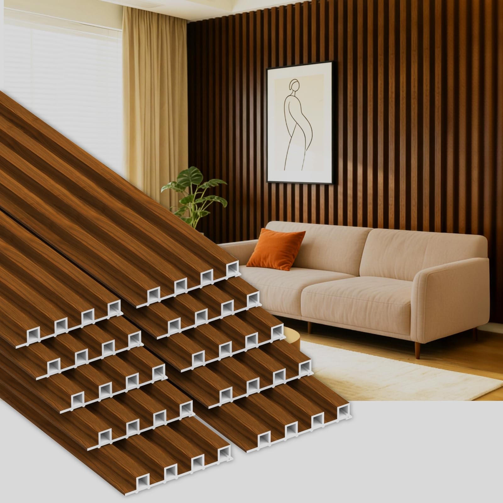 10Pack WPC Slat Wall Panels, 90.6 x 6.6 x 0.9Inches 3D Accent Wall Panels for…