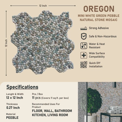 Mini White Green Pebble Natural Stone Mosaic Wall & Floor Tile ($10.27/SqFt)