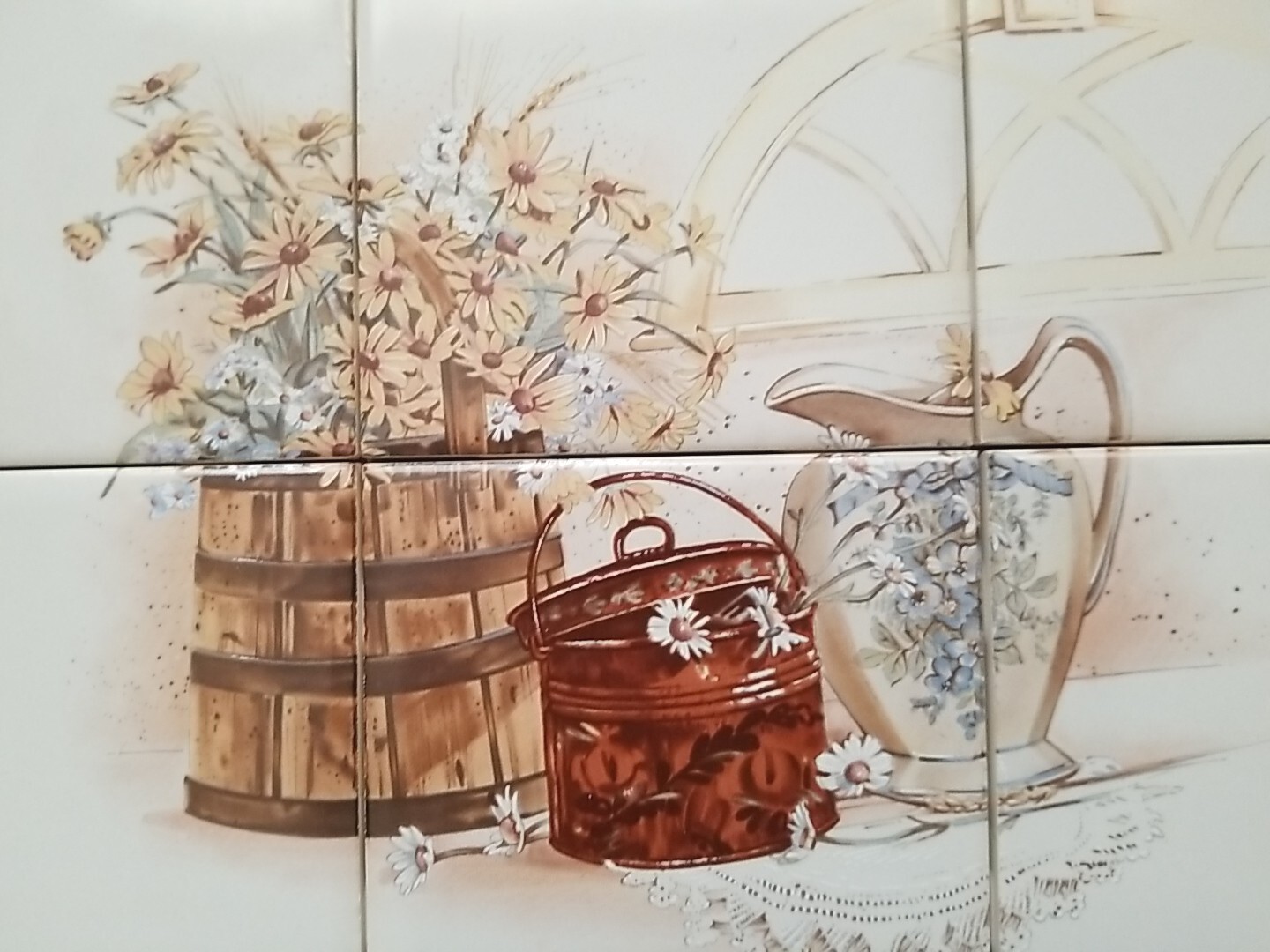 Ceramic Tile Mural Country 6 pc on 4 1/4″ Almond Color Tile