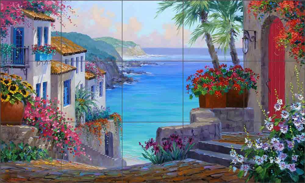 Mediterranean Tile Backsplash Mikki Senkarik Lake Como Art Ceramic Mural MSA154