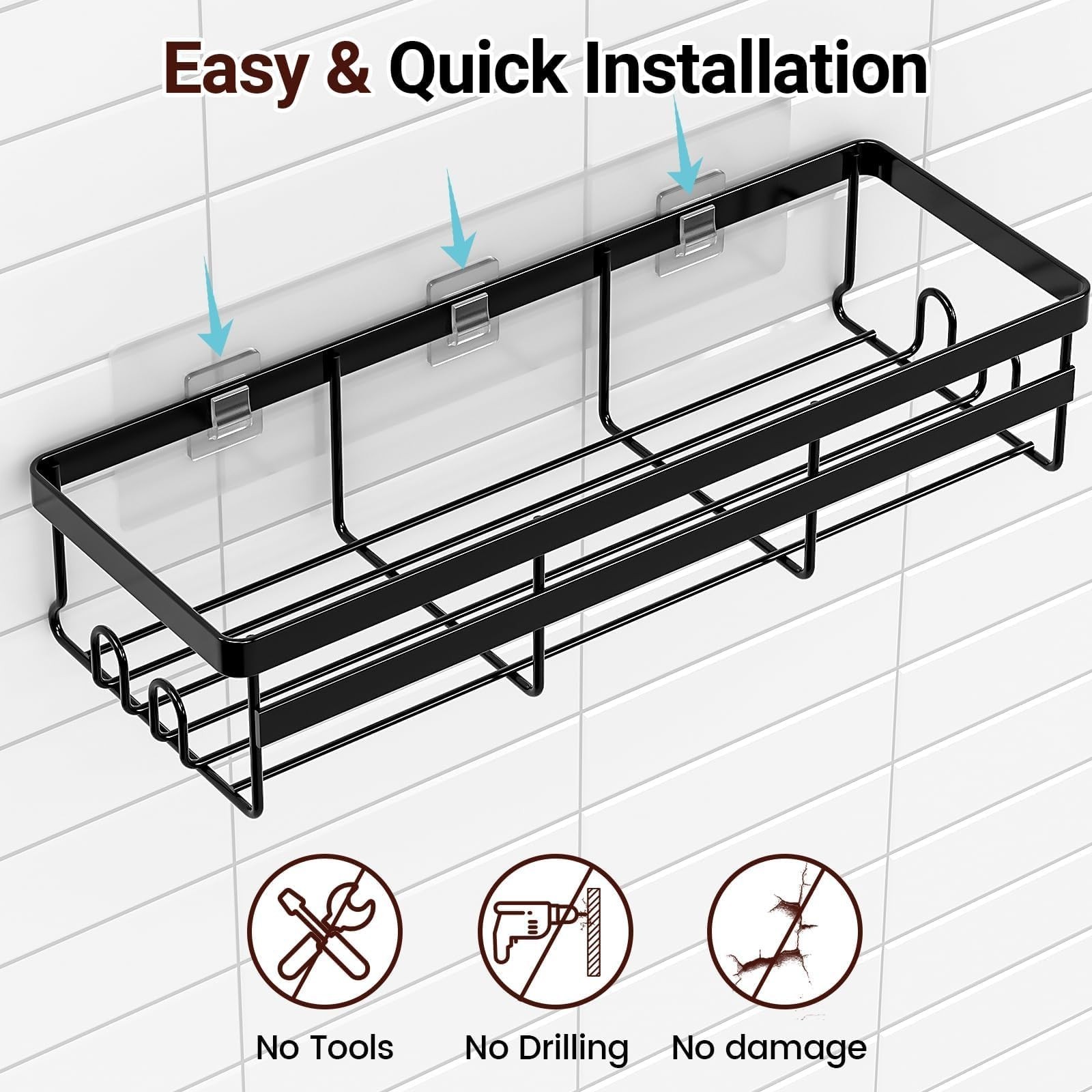 4 Pack Shower Caddies – Adhesive Hanging Shelves, No Drill Bathroom Organizers &