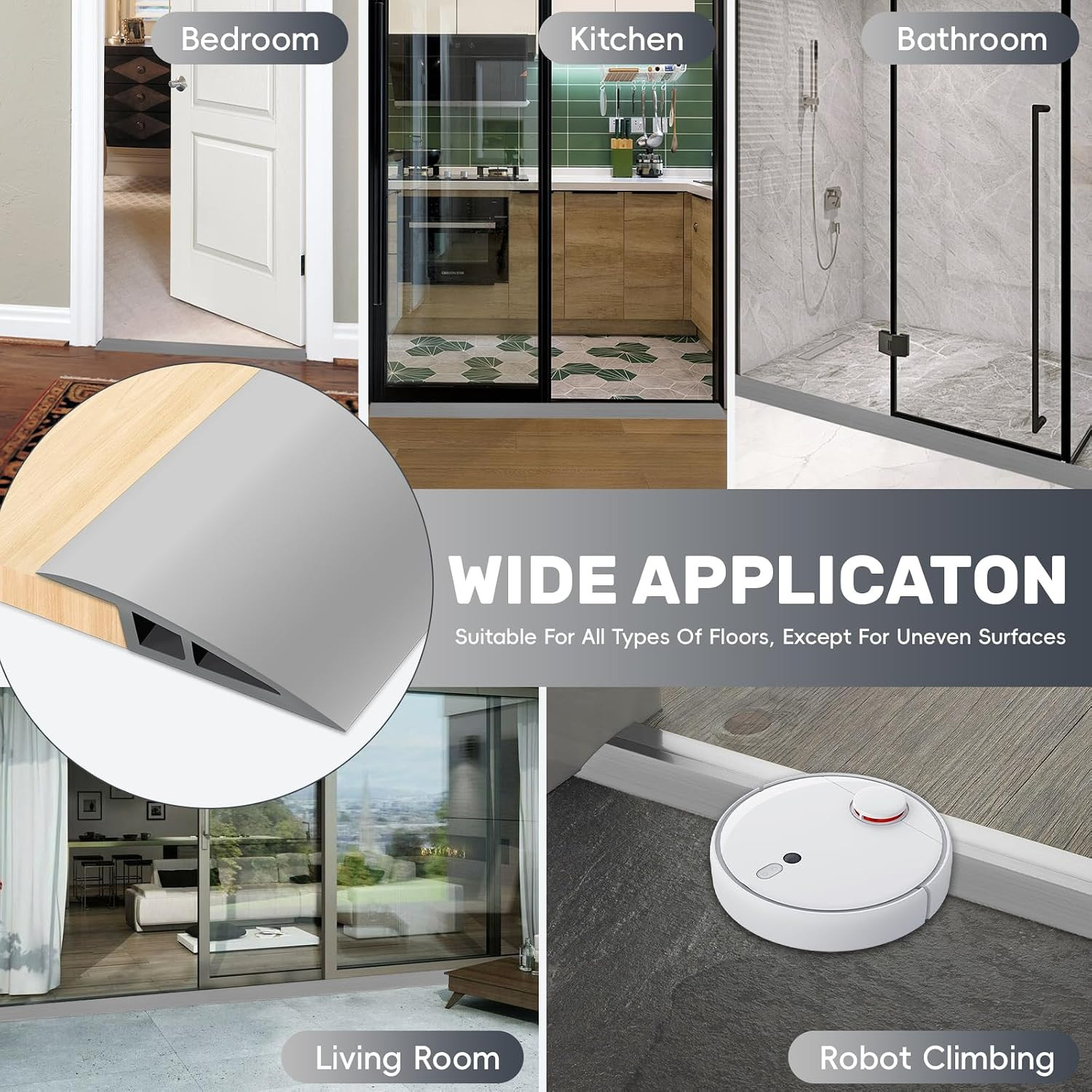 Vinyl Floor Transition Strip Door Threshold Self Adhesive 0.6” (H) – 72”(L), T