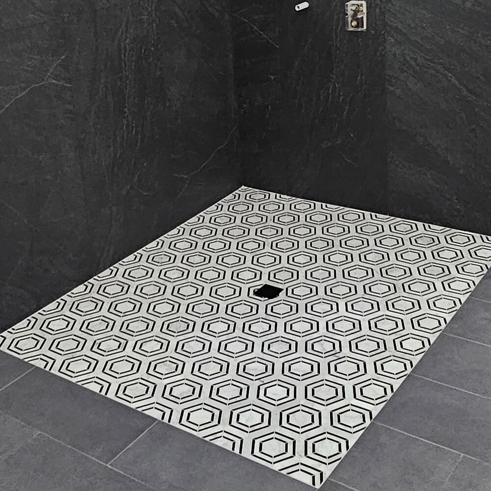 C33AXH Carrara White Marble Strip Hexagon Georama Geometric Mosaic Tile Honed