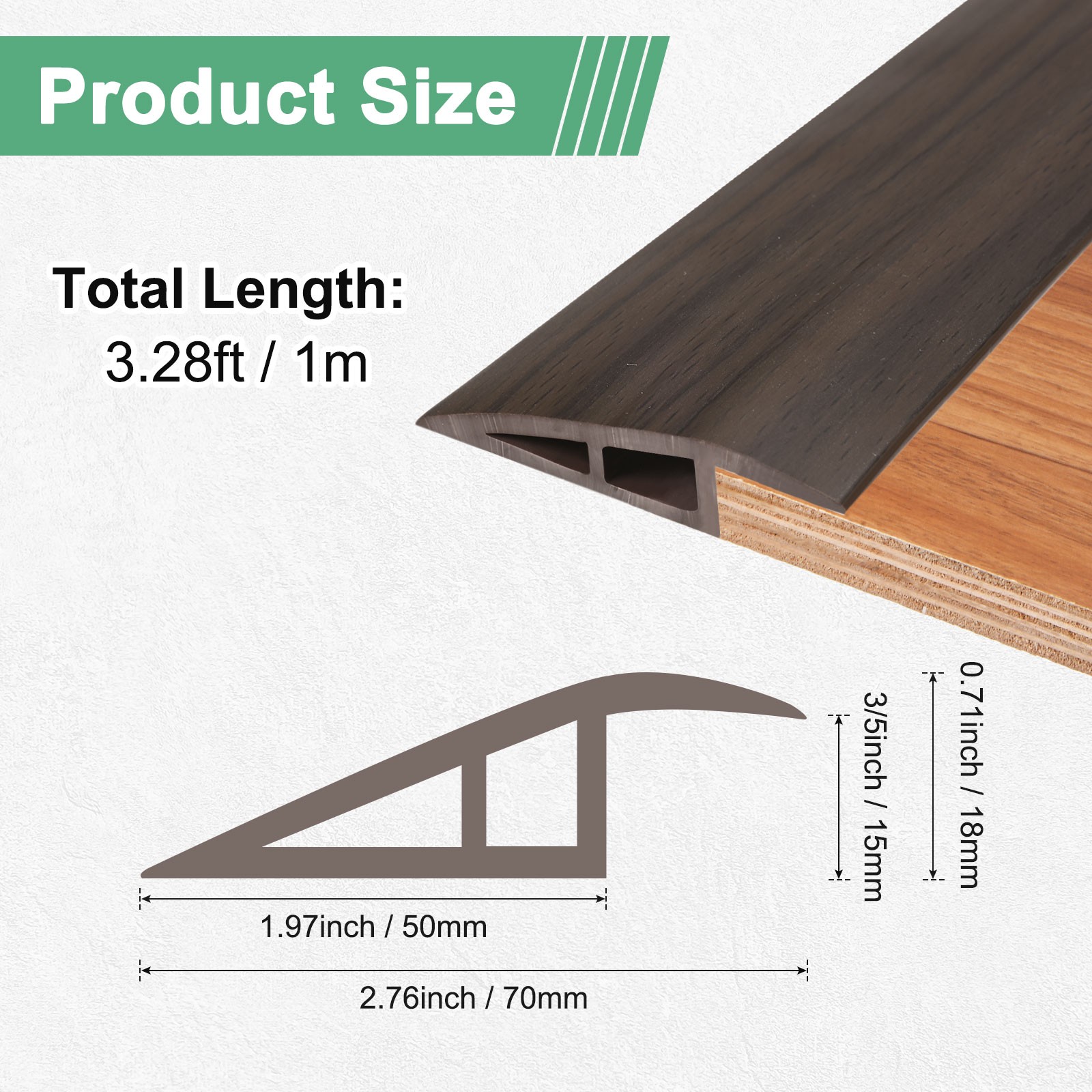 Floor Transition Strip, Heights Within 3/5Inch(15mm)[Dark Brown Wood Grain]