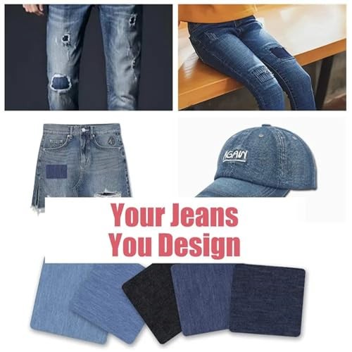 Denim Iron-On Patches, 30 Pcs Assorted Shades Fabric Repair Patches, Heat