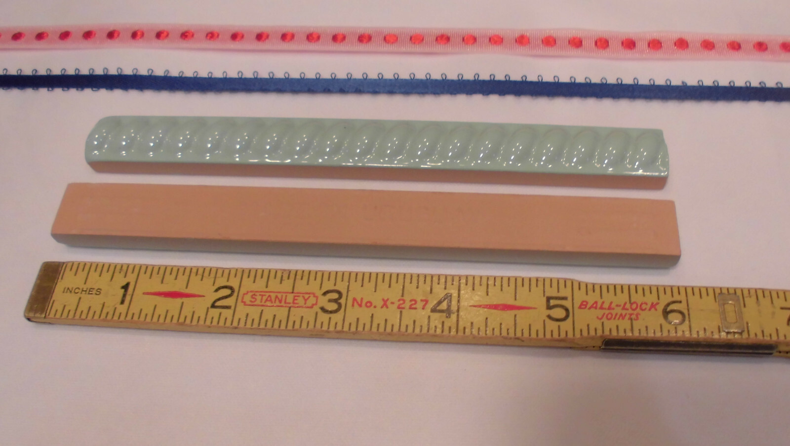 10 pcs. *Seafoam Green* Vintage Ceramic Liner-Pencil-Sizzle Tiles; 5/8″ X 6″ NOS