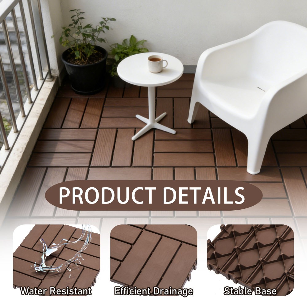 11.42″x11.42″ Plastic Interlocking Deck Tiles – 61.60 Sq.Ft Outdoor Plastic