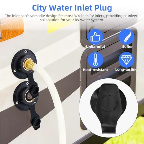 3pcs RV Water Inlet Plugs, 3/4″ Black Rubber City Water Cap Replacement with
