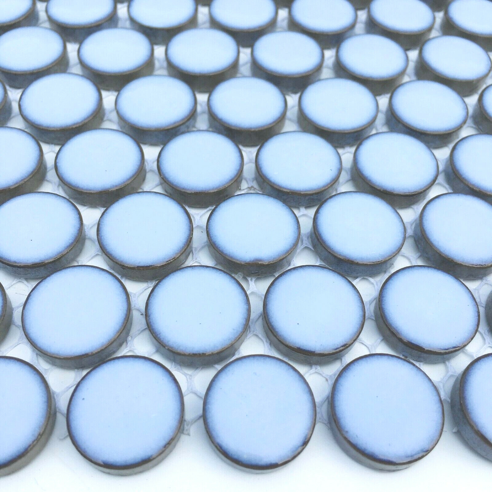 3/4 x 3/4 Penny Round Raku Style Cielo Blue Porcelain Mosaic Wall and Floor