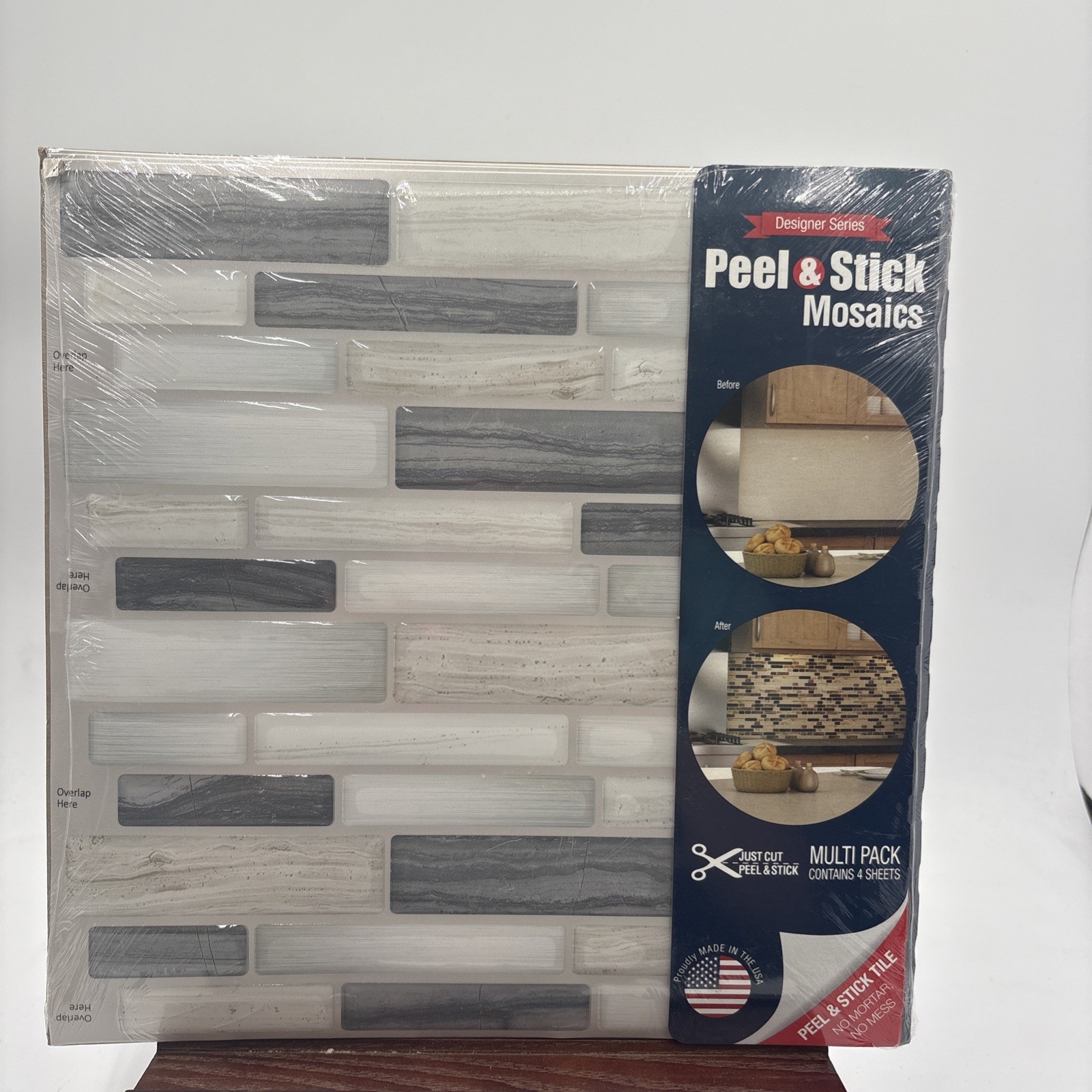 1 Pack 4 Sheets Peel & Stick Mosaics Wall Tiles Grey Mist # 815846