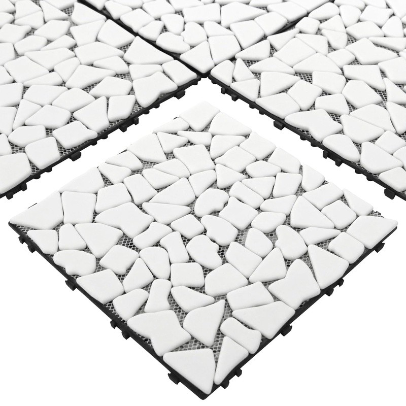 Interlocking Patio Tiles Durable Recycled Glass Pebble Waterproof Slip-Resistant