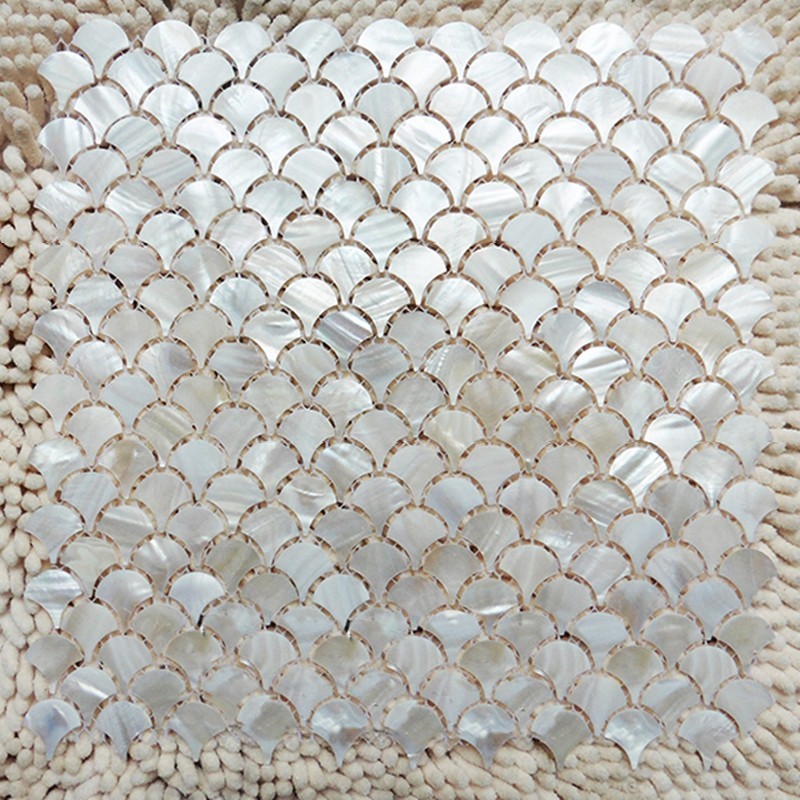 11PCS White Fish Scale Shell Mosaic Tile Kitchen Backspalsh Shower Fan Wall Tile