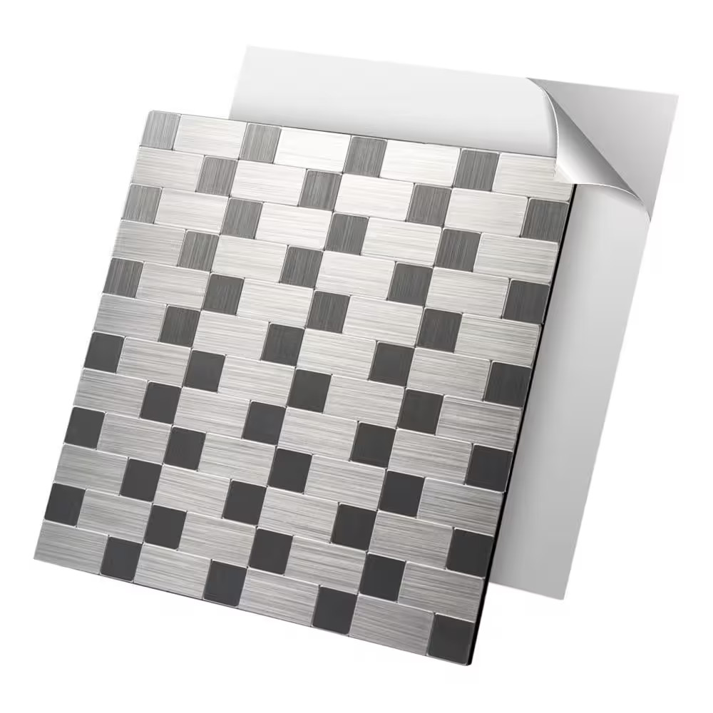 Art3d Peel Stick Metal Backsplash Tile 11.8×11.8 in Aluminum Silver 9.6 sq ft