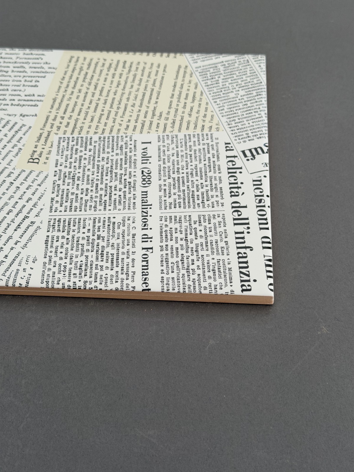 Fornasetti Newspaper & Butterfly Tile Pair 8×8 – Ceramica Bardelli Italy