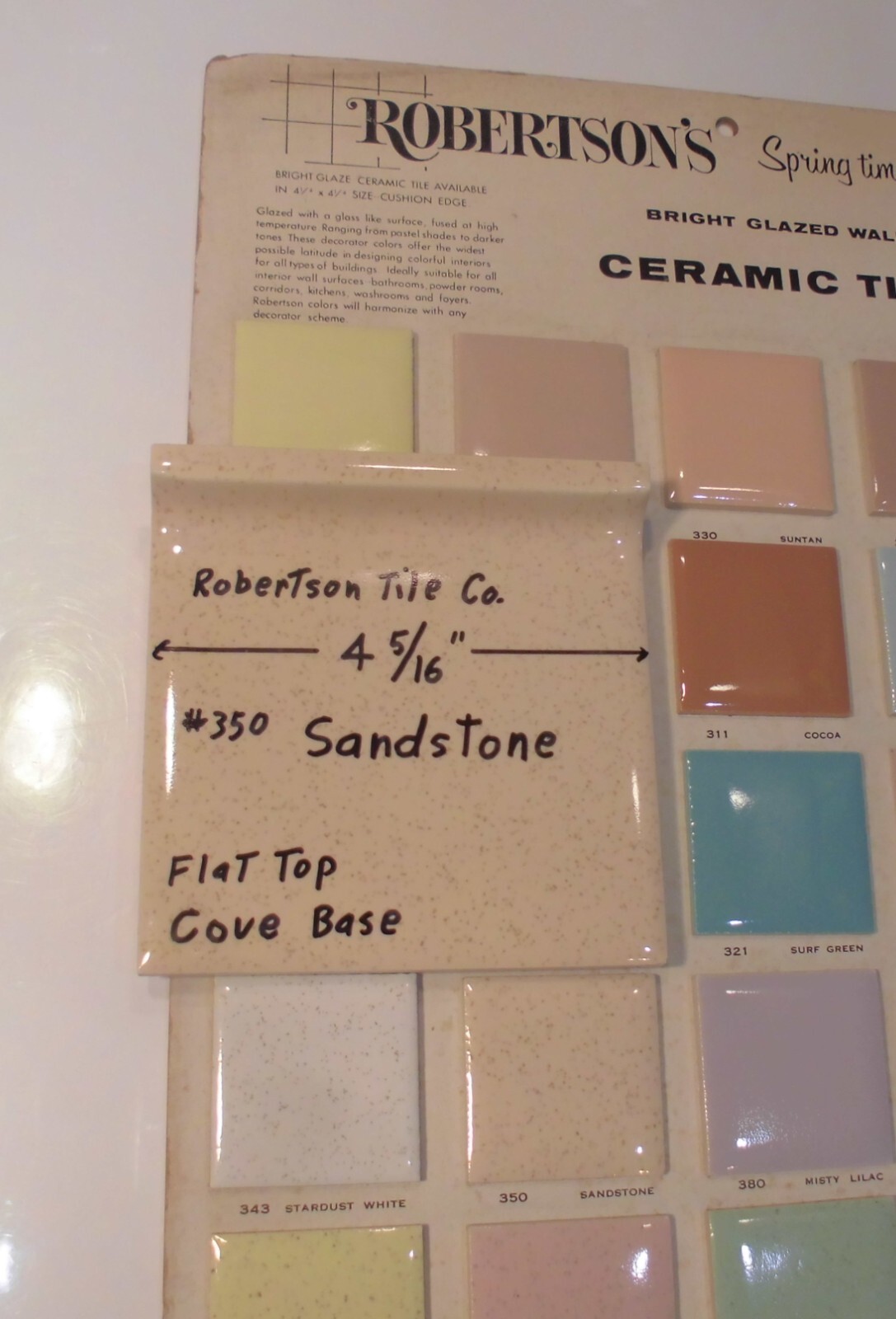 1 pc. Sandstone – Buckwheat: Cove-Base Ceramic Tile 4-5/16″ Robertson Co. Glossy