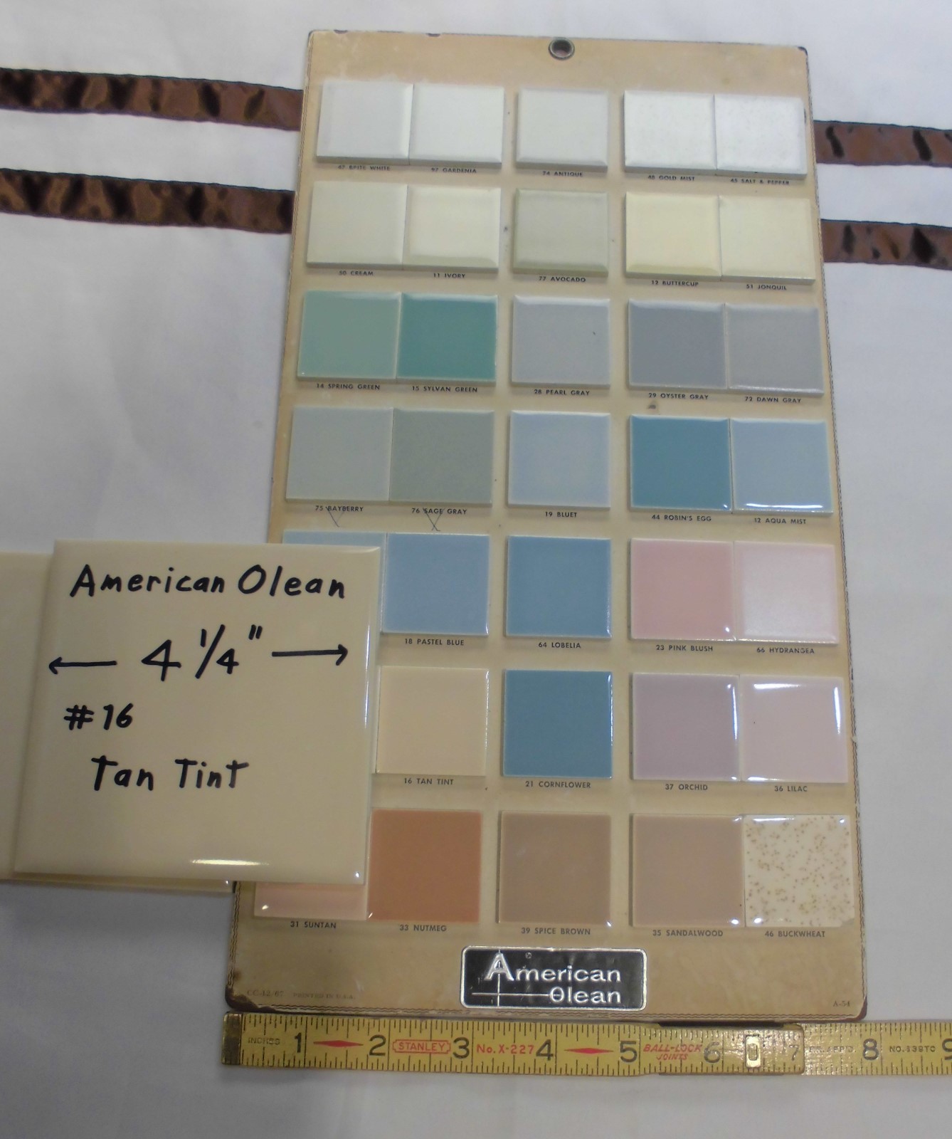 1 pc. Tan Tint: Vintage Glossy Ceramic Tile by American Olean 4-1/4″ made 1950’s