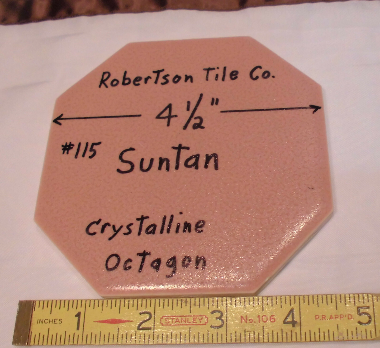 1 pc. Suntan – Pinkest: Octagon Ceramic Tile 4-1/2″ Robertson, Crystalline, Used