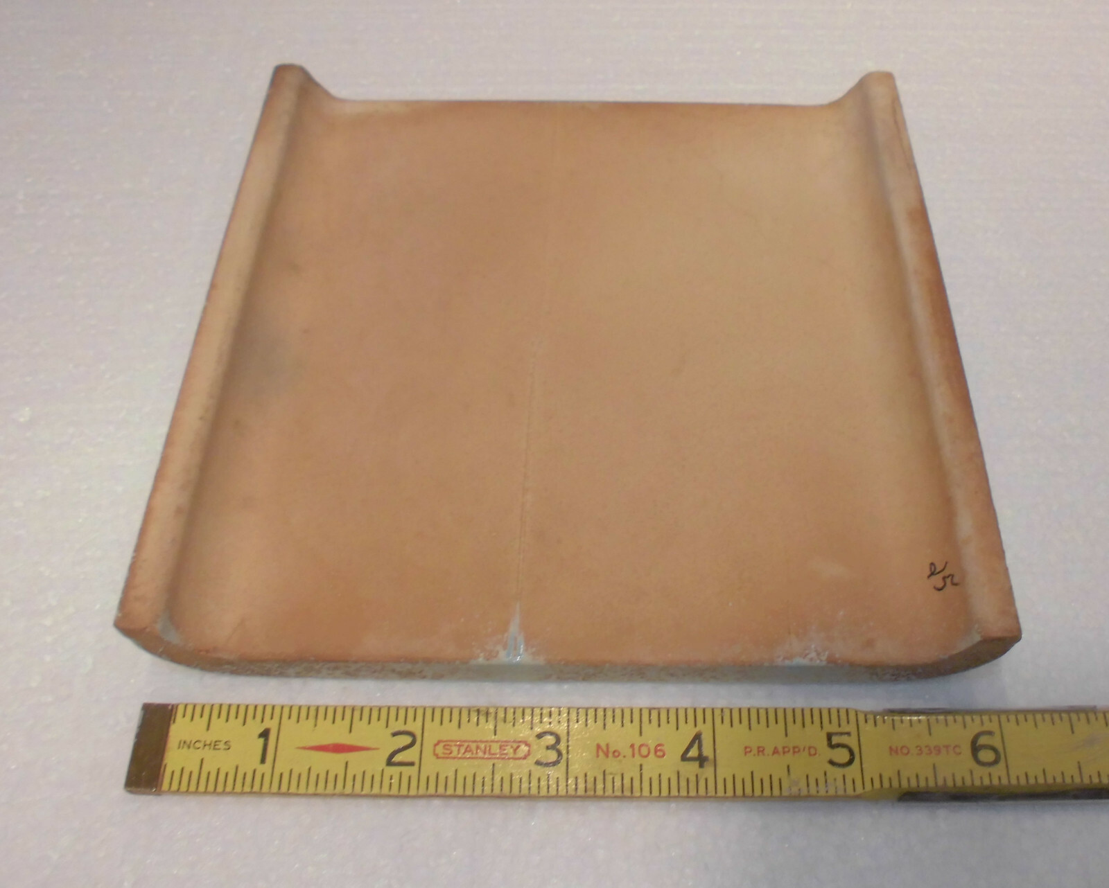 1 pc. Turquoise 6″ x 6″ Double Radius Bullnose Glossy Ceramic Tile: made 1950’s