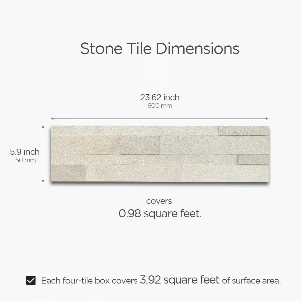 12-Sheets Beige 24 In. X 6 In. Peel, Stick Self-Adhesive Decorative 3D Stone Til
