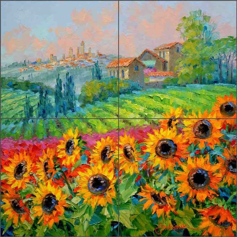 Tuscan Tile Backsplash Mikki Senkarik Sunflower Art Ceramic Mural MSA314