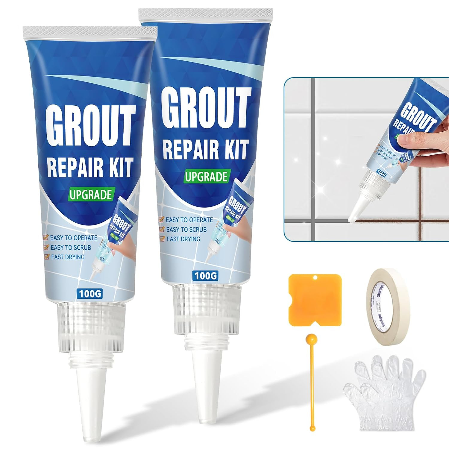 Tile Grout Repair Kit 2 Pack Fast Drying Waterproof Filler for Bathroom Kitch…