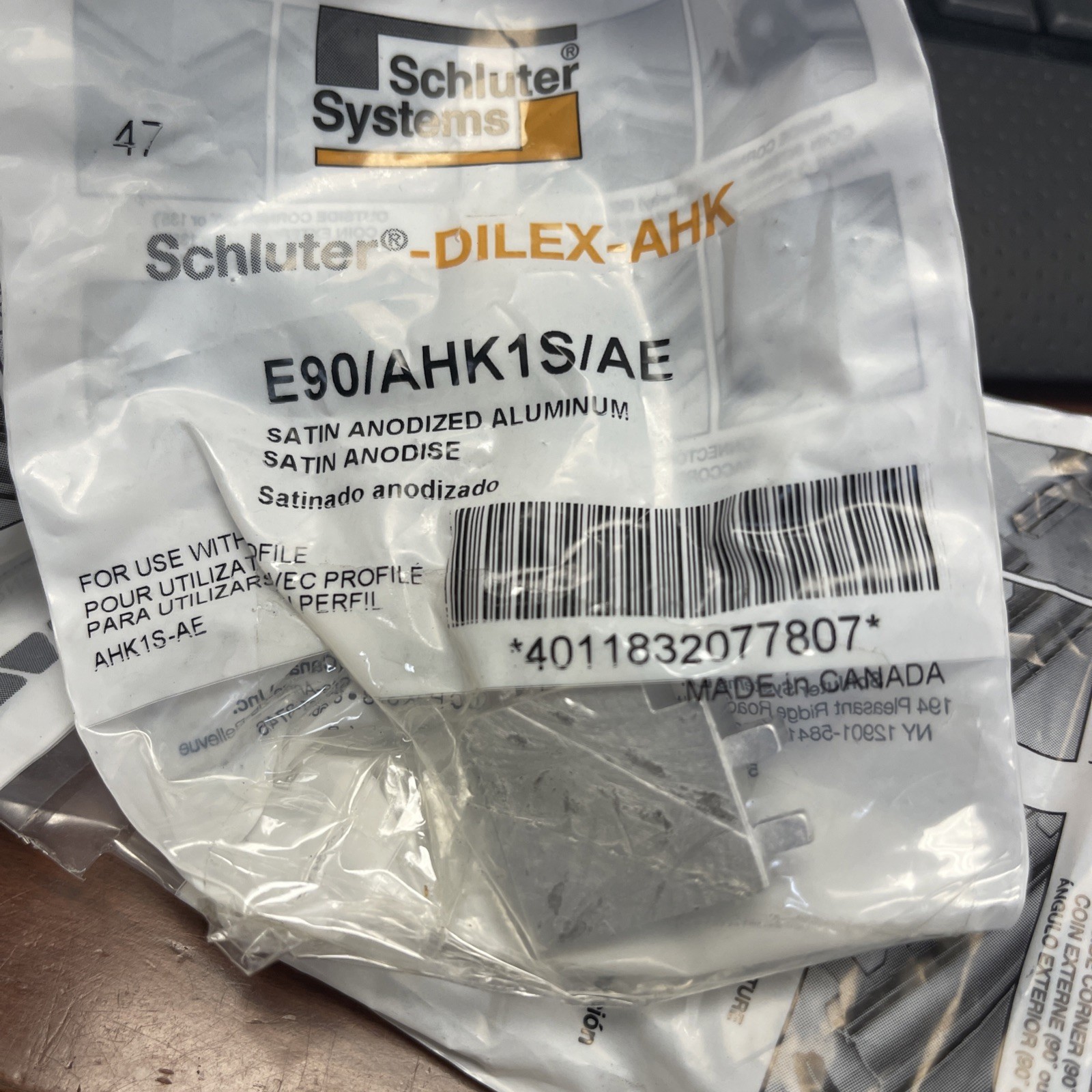 3 Schluter Systems E90/AHK1S/AE Satin Anodized Aluminum Outside Corner 90 Degree