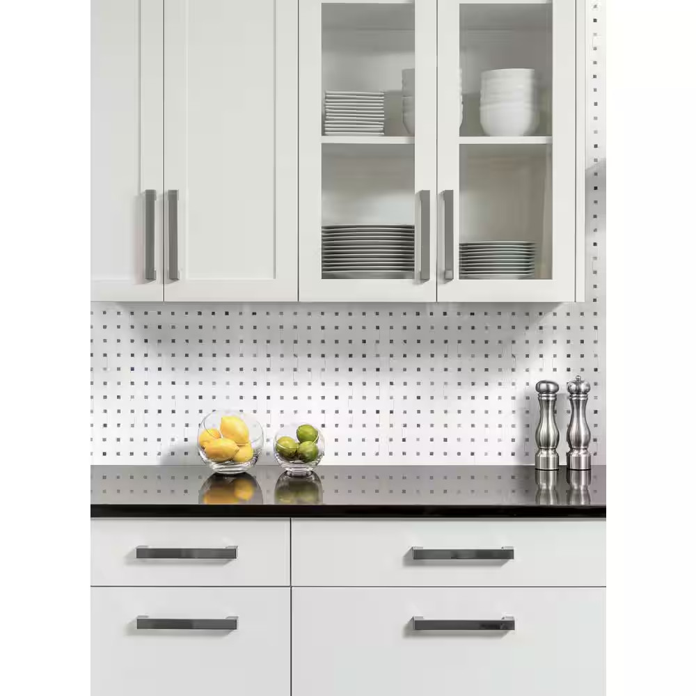 Azula Basketweave 12 In. X 12 In. X 0.38 In. Polished Marble Mesh-Mounted Mosaic
