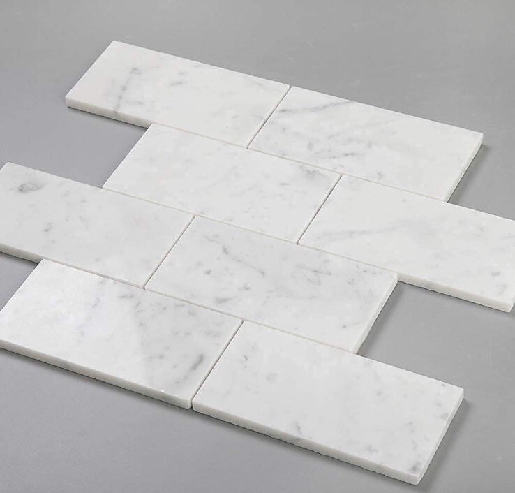 10-Sheets White Italian Bianco Carrara Marble Subway Tile (80 3×6” Pcs Total)