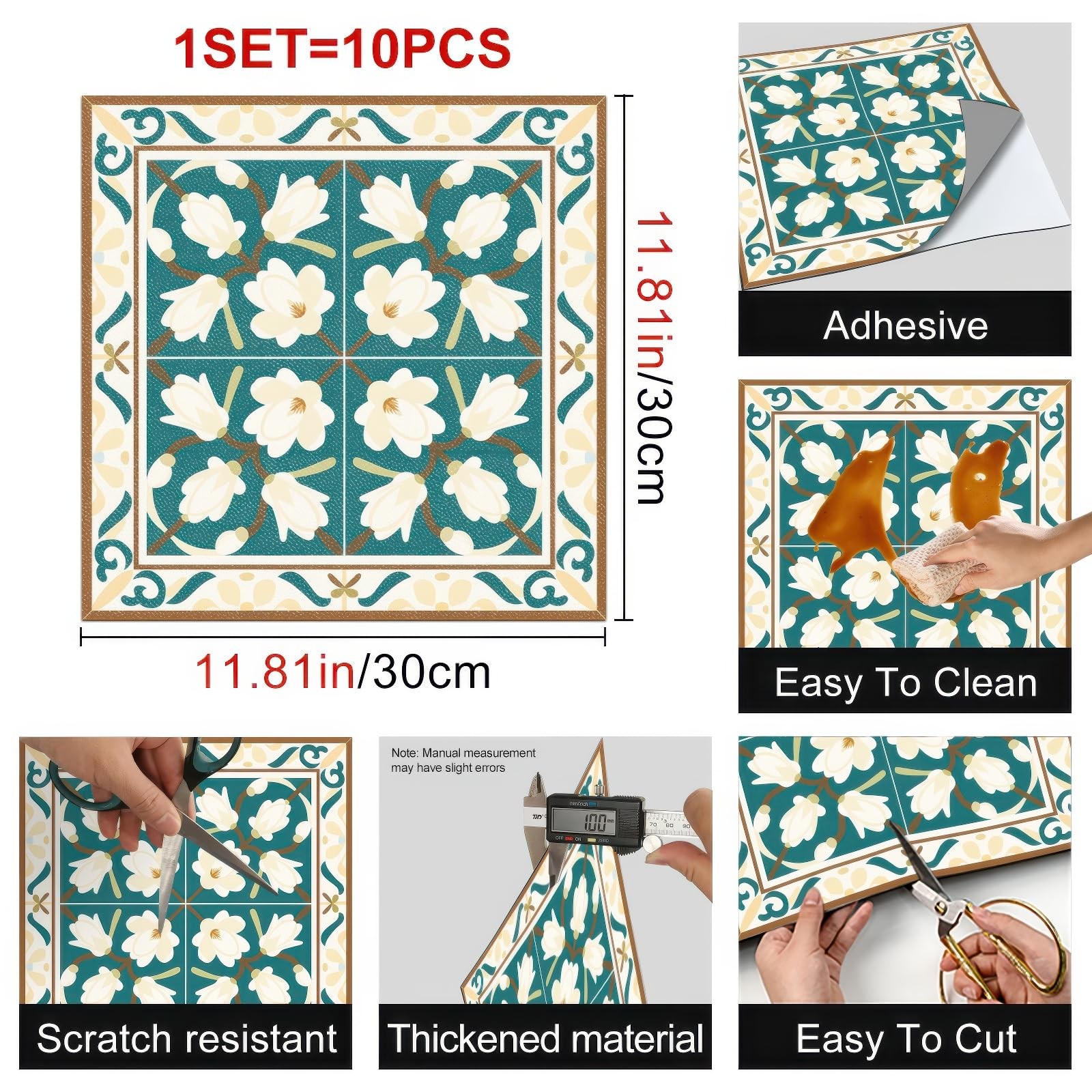 10PCS 12×12 Inch Magnolia Flower Floor Tiles Peel and Stick Removable Self Ad…