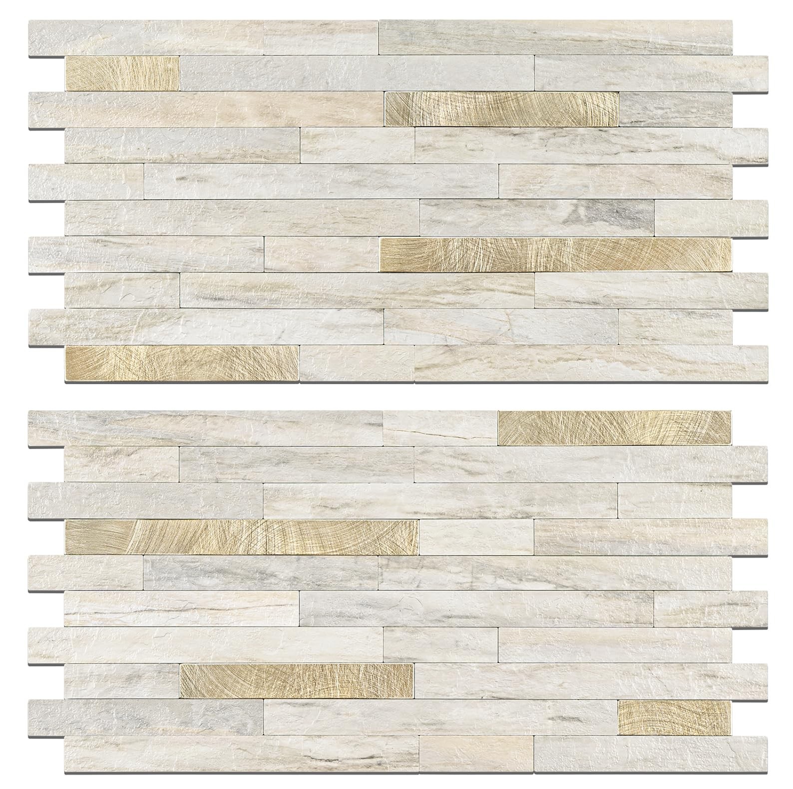 Peel Stick Backsplash Tile 2 Sheets Sunny Beige PVC Mixed Metal Gold Self Adh…
