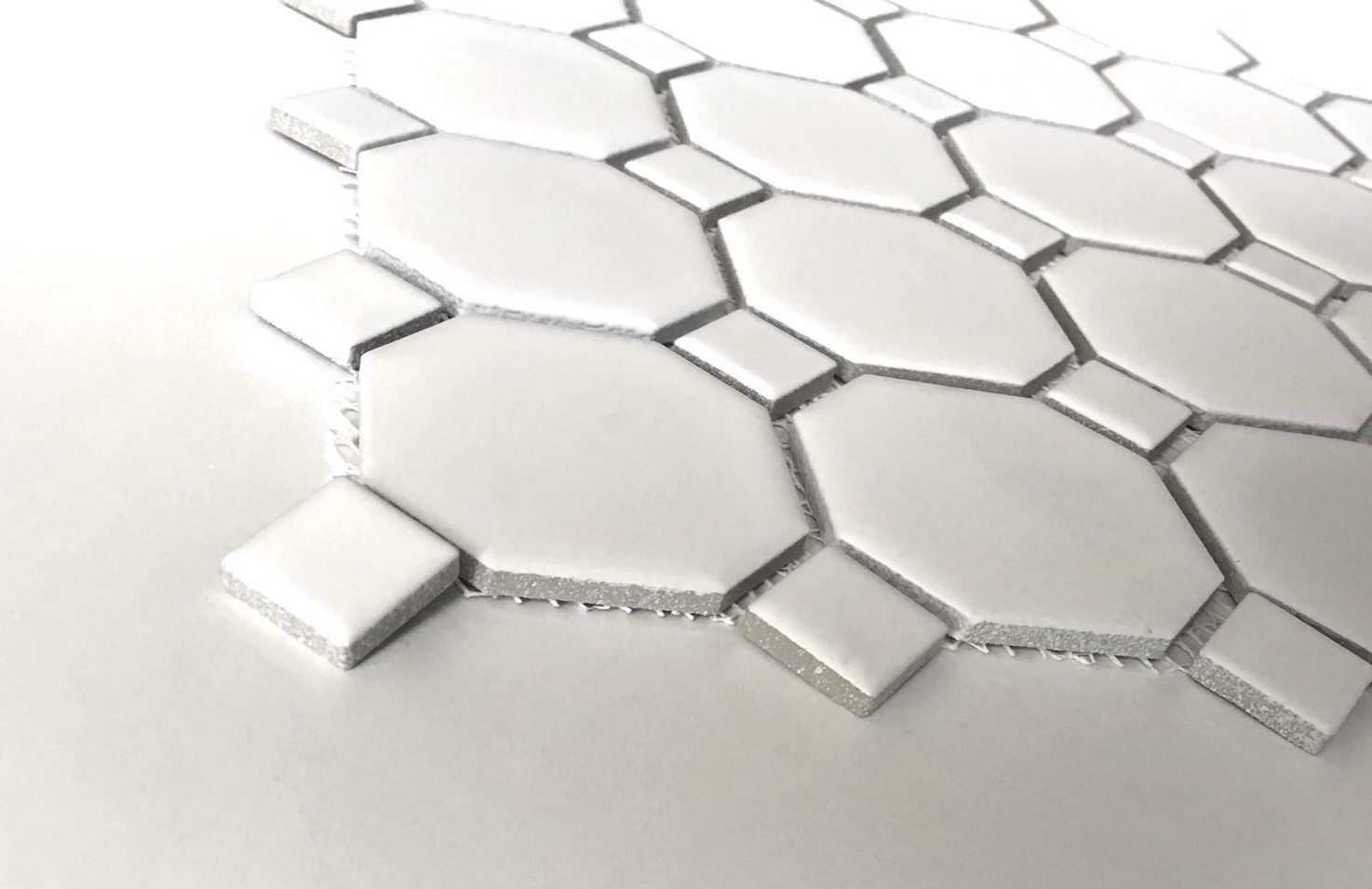 Octagon 2″ Retro Porcelain White Matte Floor and Wall Mosaic Tile, 11.5×11.5