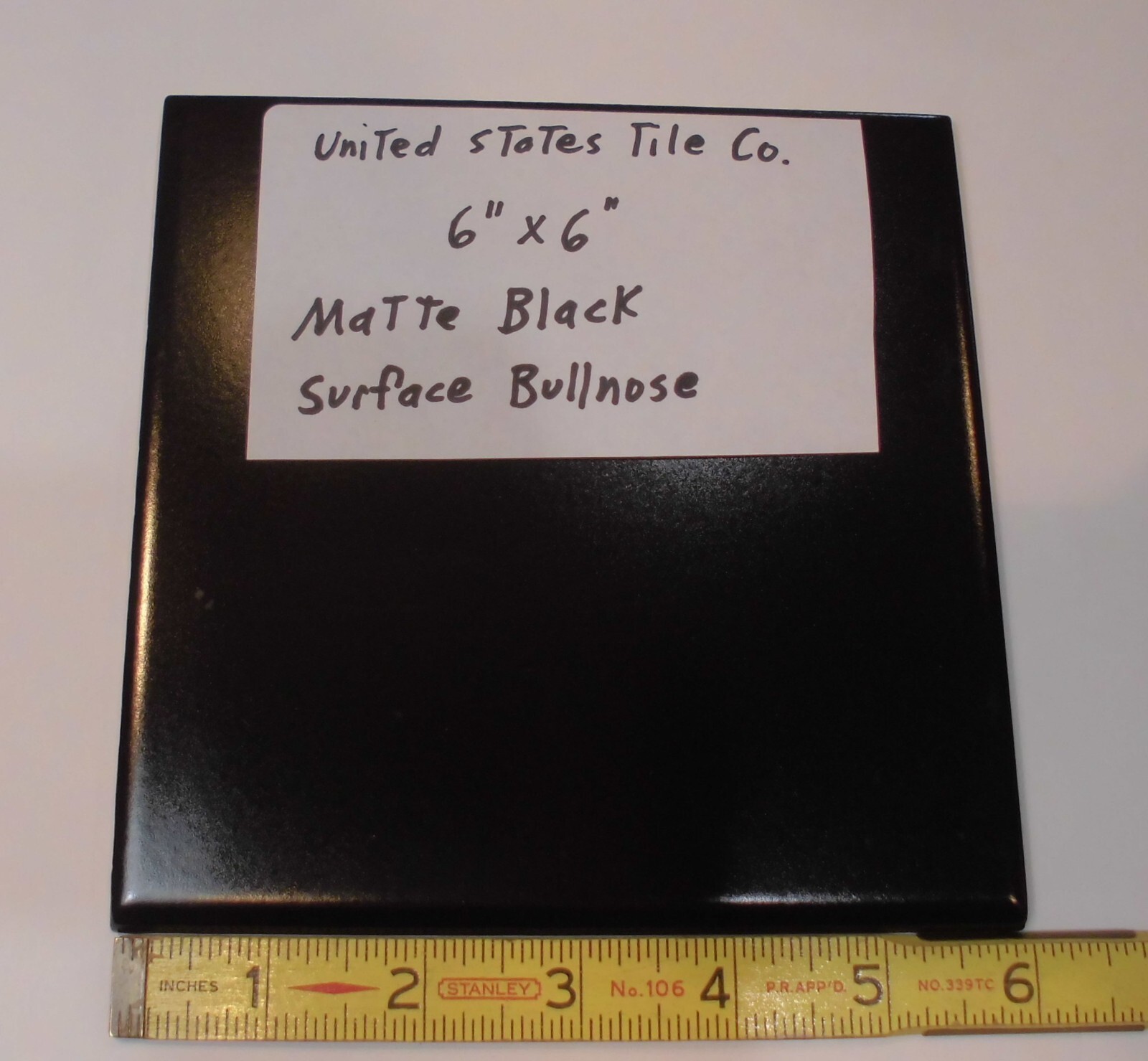 1 pc. *Matte Black* 6″ X 6″ Ceramic Bullnose: United States Tile Co. NEW