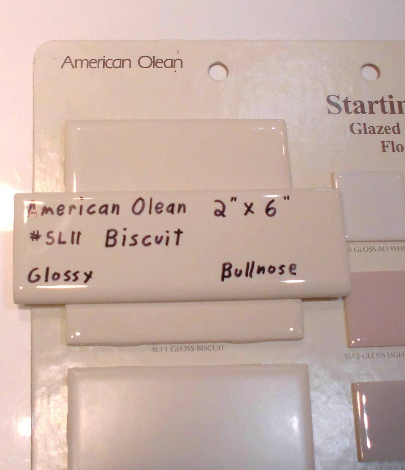1 pc. Starting Line by American Olean; #SL11 Gloss Biscuit Bullnose Ceramic Tile