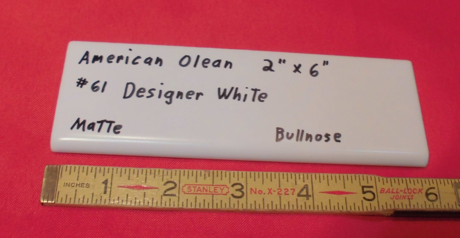 1 pc. Ceramic Bullnose Tile 2” X 6” Matte Designer White #61: by American Olean