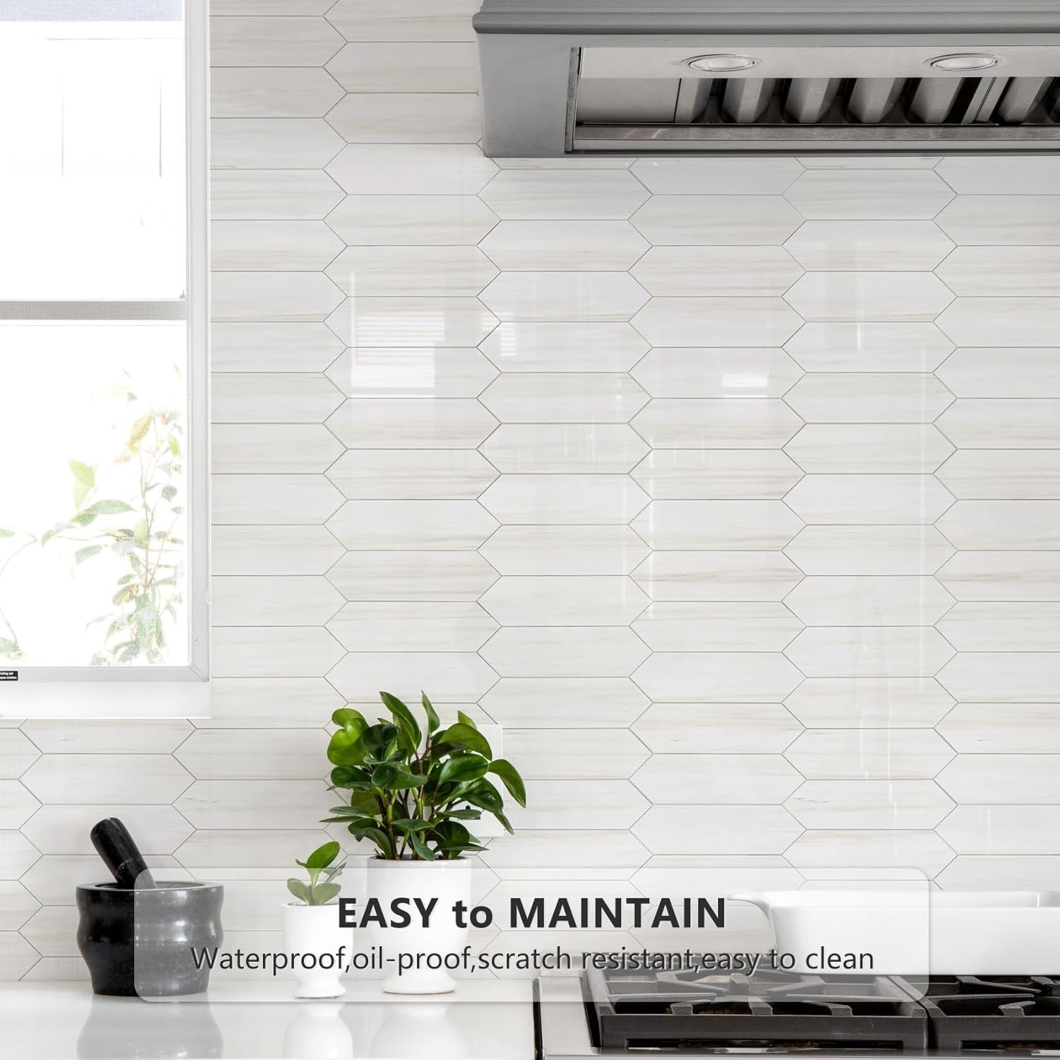 Glossy White Hexagon Backsplash Tile Peel and Stick Wall Tiles for Kitchen Ba…