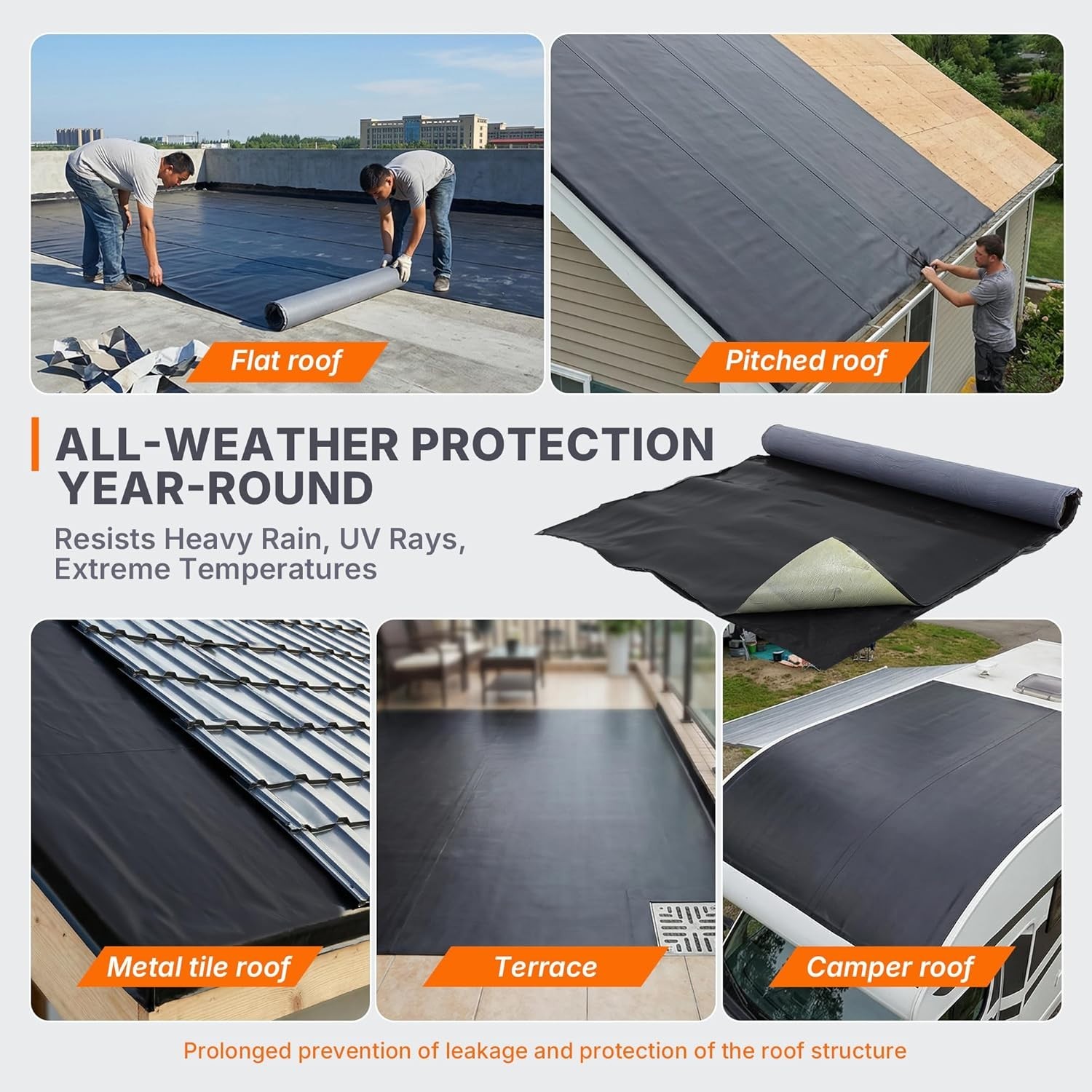 50 Mil EPDM Rubber Roofing Materials Roll 39 in x 16.4 ft | Self-Adhesive Waterp