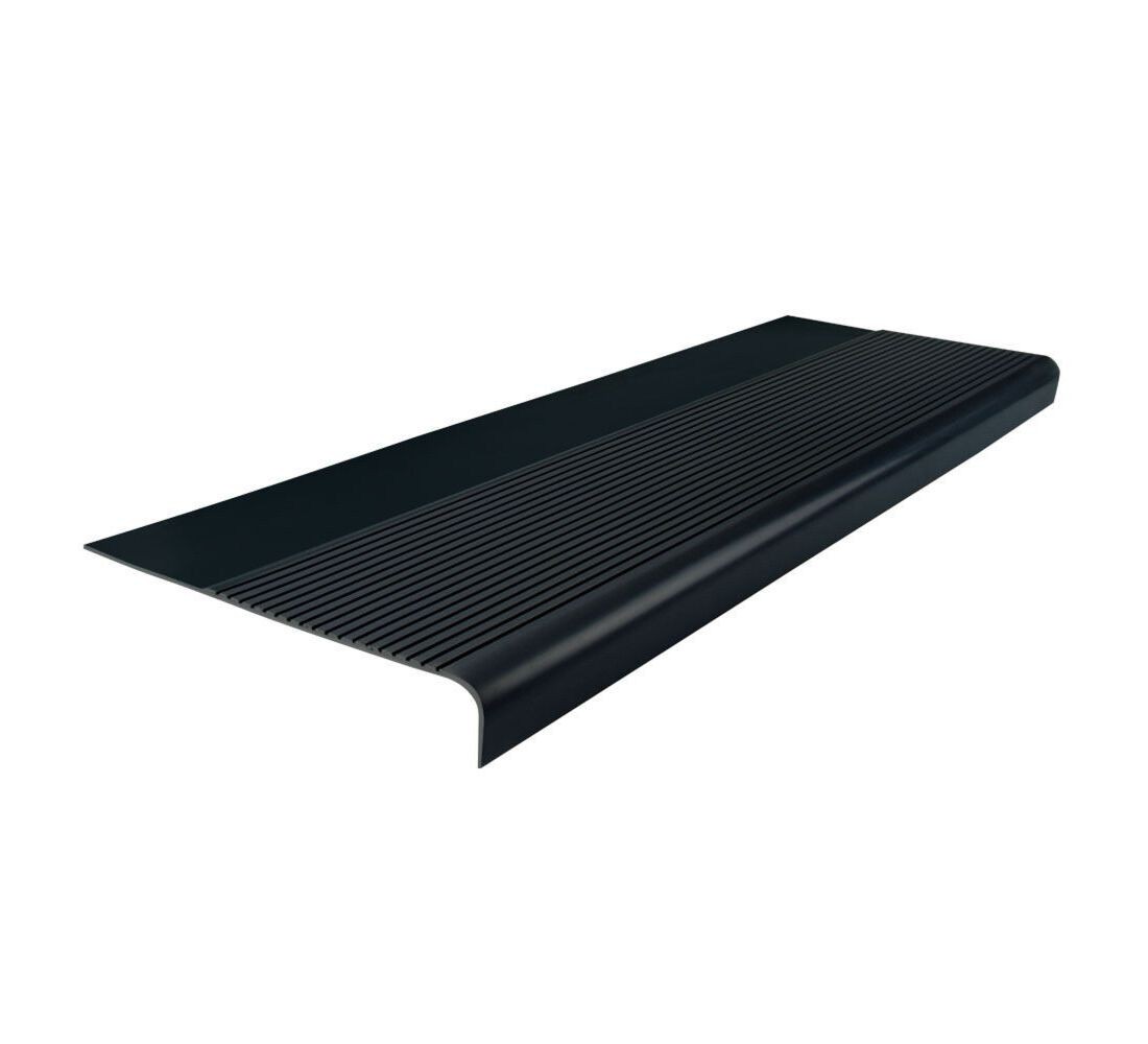 ROPPE 42811P100 Roppe 12-1/4 X 3.5 Ft Black Ribbed Rubber Round Nose Stair Tread